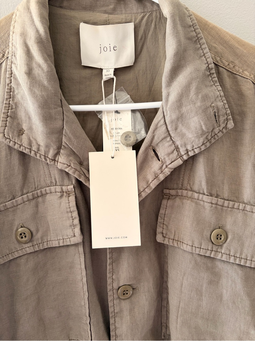 Joie Neutral Taupe Linen Utility Shirt Jacket